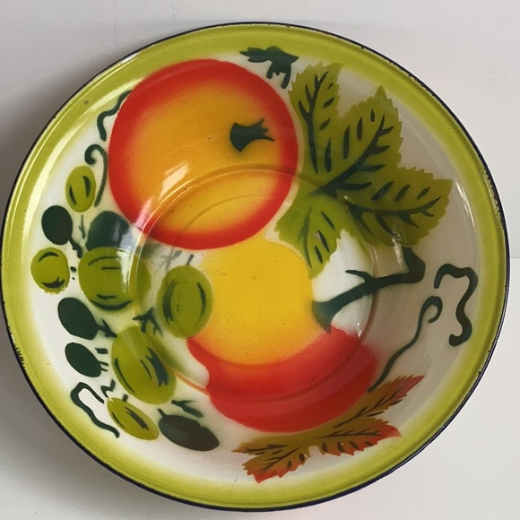 Vintage enamelware harvesting bowl gathering bowl farmhouse decor tomato pattern - Picture 10 of 12